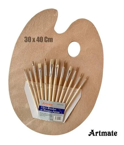 Paleta de pintor ARTMate 30x40 de madera más 12 pinceles