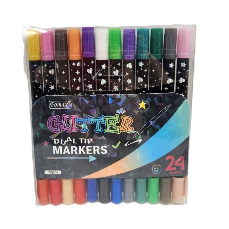 Marcadores doble punta pincel con glitter x24